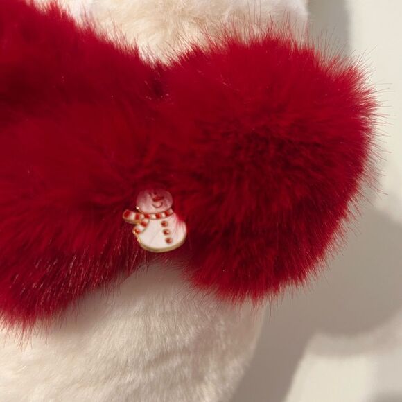 🛍️ Women’s white red bow snowman furry fluffy slippers Size Large 8/9 NEW - Picture 8 of 9